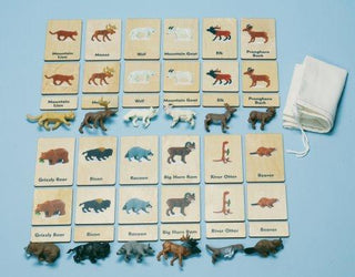 Continent Match or Memory:  North American Animals 3-Part Wood Tiles & Replicas: (C) Item# C10229K